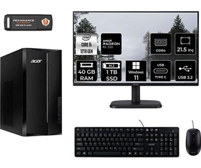 Acer Aspire TC1760 DT.BHUEM.005 DTBHUEM005MNT1388 Harici Radeon RX 550 Intel Core i5 12400 40 GB Ram 1 TB SSD Tower Windows 11 Home 21.5 inç Monitörlü Masaüstü Oyuncu Bilgisayarı + PER4 BELLEK