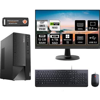 Lenovo Thinkcentre Neo 50T 11SE00MJTXMNT4410 Harici GeForce GTX 1650 Intel Core i5 12400 12 GB Ram 4 TB SSD Tower Windows 11 Pro 21.5 inç Monitörlü Masaüstü Oyuncu Bilgisayarı + PER4 BELLEK