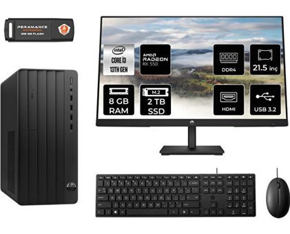 Hp Pro 290 G9 8T2X0ESMNT1304 Harici Radeon RX 550 Intel Core i3 13100 8 GB Ram 2 TB SSD Tower FreeDos 21.5 inç Monitörlü Masaüstü Oyuncu Bilgisayarı + PER4 BELLEK