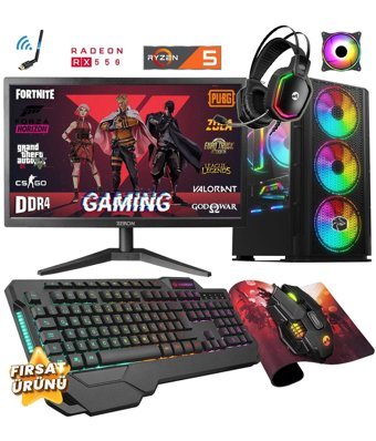 Zeiron ZRX17 Harici Radeon RX 550 AMD Ryzen 5 3600 16 GB Ram 512 GB SSD Tower FreeDos 19 inç Monitörlü Masaüstü Oyuncu Bilgisayarı