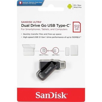 Sandisk Ultra Dual Drive Go Sdddc3-512G-G46 Çift Taraflı USB 3.1 Usb Type-C 512 GB Flash Bellek Siyah