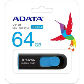 Adata AUV128 USB 3.2 Usb Type-A 64 GB Flash Bellek Mavi Siyah