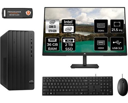 Hp Pro 290 G9 6D3A1EAMNT334 Dahili Intel UHD Graphics 730 Intel Core i3 12100 36 GB Ram 2 TB SSD Tower FreeDos 21.5 inç Monitörlü Masaüstü Bilgisayar + PER4 BELLEK