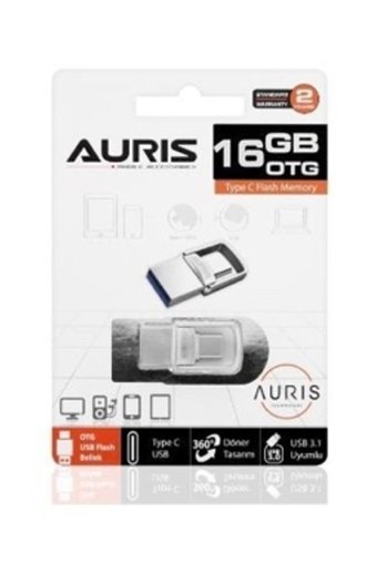 Auris Mini Çift Taraflı USB 3.1 Usb Type-C 16 GB Flash Bellek Gümüş