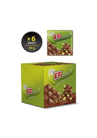 Eti Kare Antep Fıstıklı Çikolata 60 gr 6 Adet