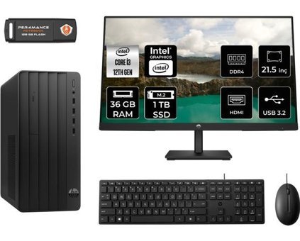 Hp Pro 290 G9 6D3A1EAMNT333 Dahili Intel UHD Graphics 730 Intel Core i3 12100 36 GB Ram 1 TB SSD Tower FreeDos 21.5 inç Monitörlü Masaüstü Bilgisayar + PER4 BELLEK