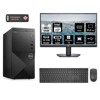 Dell Vostro 3910 MN35633910D108 Dahili Intel UHD Graphics 730 Intel Core i3 12100 12 GB Ram 1 TB SSD Tower Windows 11 Pro 21.5 inç Monitörlü Masaüstü Bilgisayar