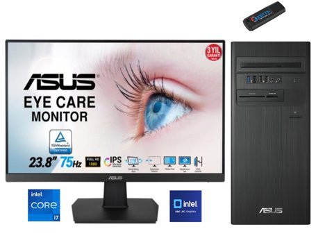 Asus S500TE-I7161TBB0D D1S500TE-I7161TBB0D50 Dahili Intel UHD Graphics 770 Intel Core i7 13700 16 GB Ram 4 TB SSD Tower Windows 11 Pro 23.8 inç Monitörlü Masaüstü Bilgisayar + Zetta Flash Bellek