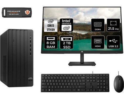 Hp Pro 290 G9 6D3A1EAMNT304 Dahili Intel UHD Graphics 730 Intel Core i3 12100 8 GB Ram 2 TB SSD Tower FreeDos 21.5 inç Monitörlü Masaüstü Bilgisayar + PER4 BELLEK