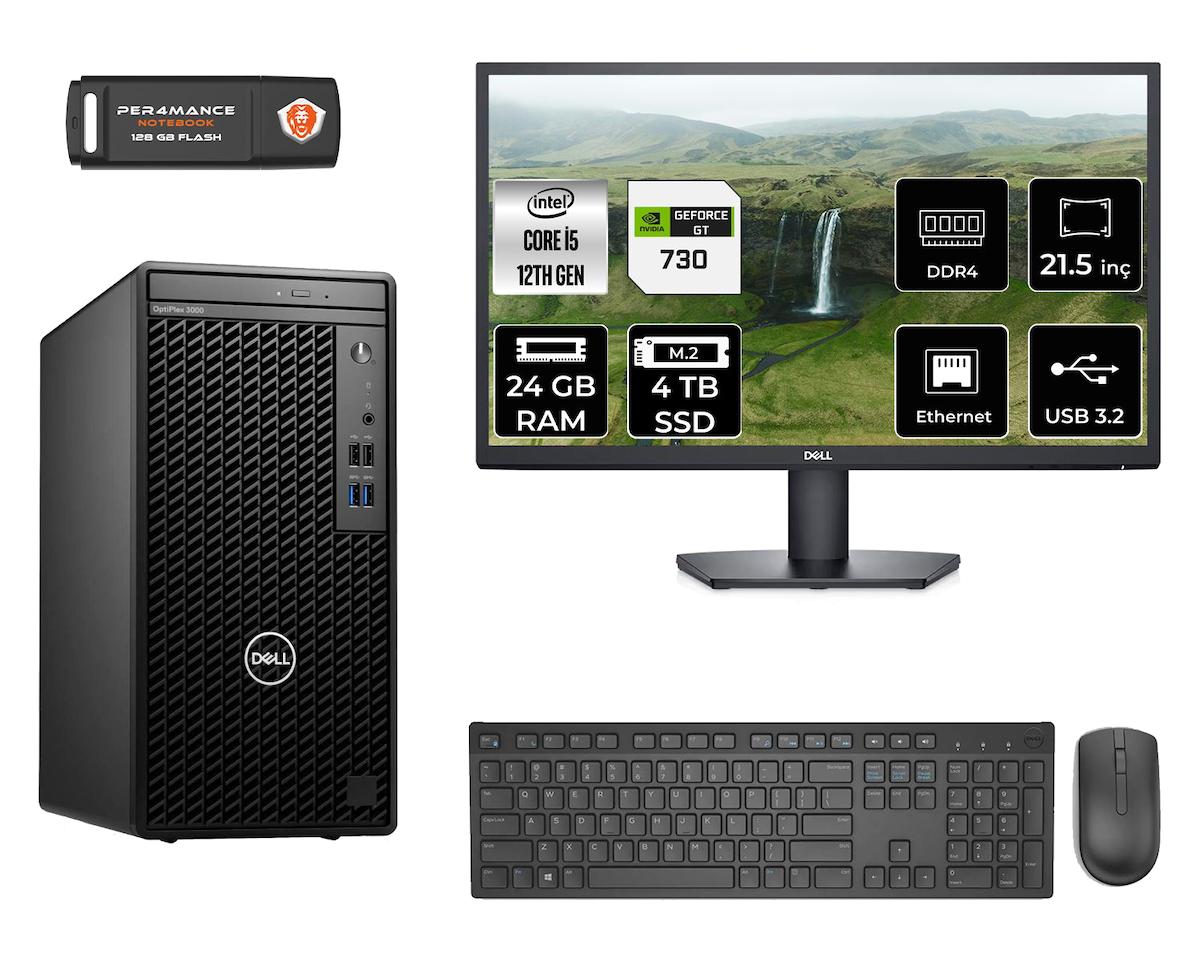 Dell Optiplex 3000 MNO3000D325 Dahili Intel UHD Graphics 770 Intel Core i5 12500 24 GB Ram 4 TB SSD Tower FreeDos 21.5 inç Monitörlü Masaüstü Bilgisayar