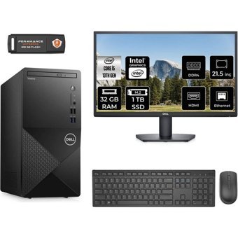 Dell Vostro 3020 N2046VDT3020MTUMNT328 Dahili Intel UHD Graphics 730 Intel Core i5 13400 32 GB Ram 1 TB SSD Tower FreeDos 21.5 inç Monitörlü Masaüstü Bilgisayar + PER4 BELLEK