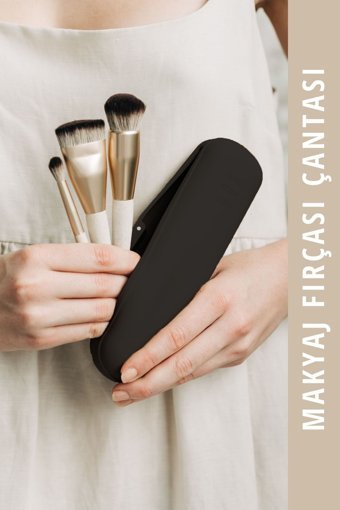 Mama Stuff Siyah Düz Silikon Mini Boy Seyahat Makyaj Çantası