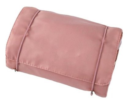 Kewendashiye Roll-Up Bölmeli Pembe Düz Katlı Polyester Büyük Boy Çok Gözlü Seyahat Makyaj Çantası