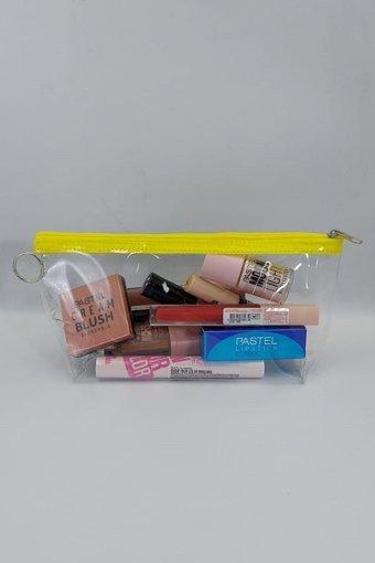 Togin Üçgen Sarı Düz PVC Midi Boy Makyaj Çantası