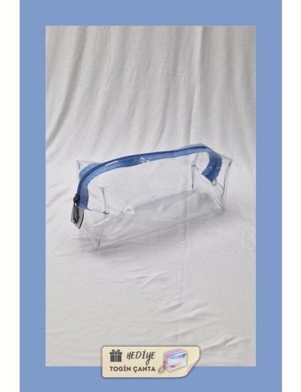 Togin Mavi Düz Plastik - PVC Büyük Boy-Küçük Boy Makyaj Çantası