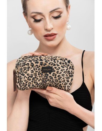 Marie Claire Blanche MC222111420 Kahverengi Leopar Desenli Suni Deri Midi Boy Seyahat Makyaj Çantası