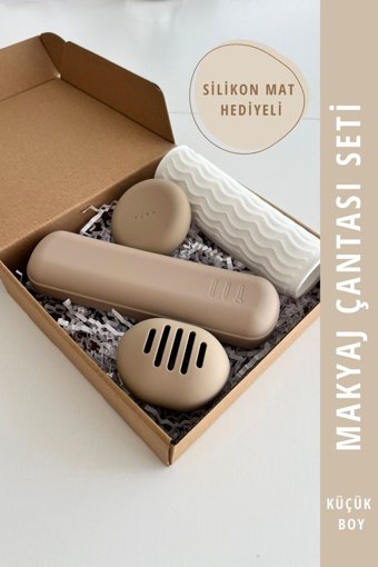 Mama Stuff Kahverengi Düz Silikon Mini Boy Seyahat Makyaj Çantası