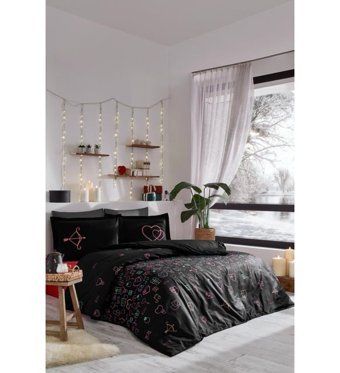 Özdilek Gleam Love 4 Mevsim 220x200 cm Çarşaflı Çift Kişilik Nevresim Takımı Siyah
