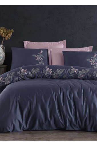 Dantela Efra 4 Mevsim 200x220 cm Çarşaflı Çift Kişilik Nevresim Takımı Lacivert