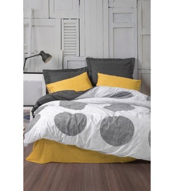 Cotton Box Modern Dappled 4 Mevsim 200x220 cm Çarşaflı Çift Kişilik Nevresim Takımı Sarı