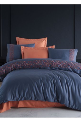 Dantela Luna 4 Mevsim 200x220 cm Çarşaflı Çift Kişilik Nevresim Takımı Lacivert-Turuncu