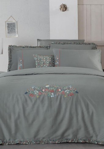 Sarev Nitra 4 Mevsim 240x220 cm Çarşaflı Çift Kişilik Nevresim Takımı Gri