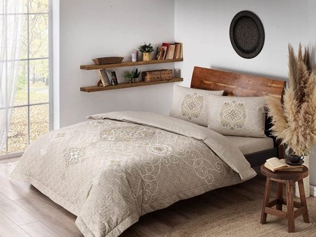 Taç Sianna 4 Mevsim 200x220 cm Çarşaflı Çift Kişilik Nevresim Takımı Açık Kahve