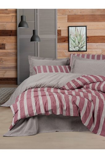 Cotton Box Ribbed 4 Mevsim 200x220 cm Çarşaflı Çift Kişilik Nevresim Takımı Bordo