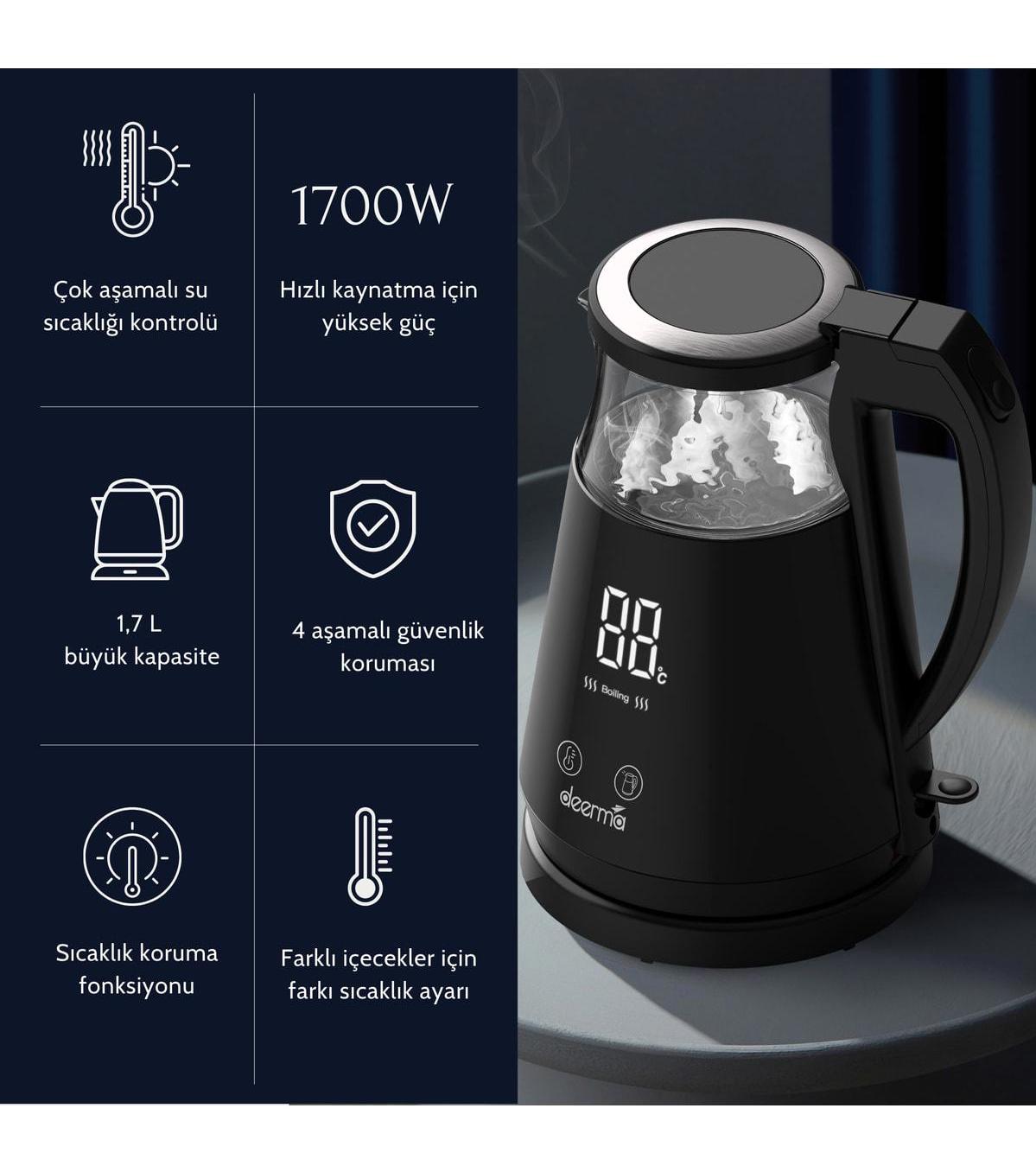 Deerma Dem-Sh90w Çelik 1.7 lt 1700 W Işıklı Vintage Siyah Kettle