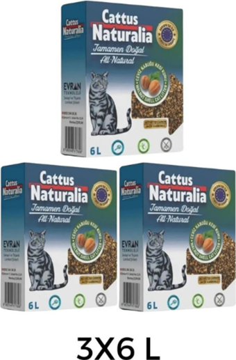 Cattus Naturalia Organik Kalın Taneli Aktif Karbonlu Kedi Kumu 3x6 lt