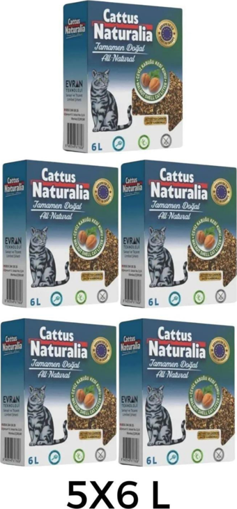 Cattus Naturalia Organik Kalın Taneli Aktif Karbonlu Kedi Kumu 5x6 lt