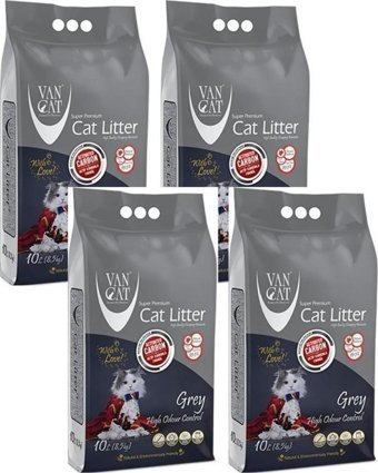 Vancat Cat Litter Topaklanan İnce Taneli Aktif Karbonlu Bentonit Kedi Kumu 4x10 lt