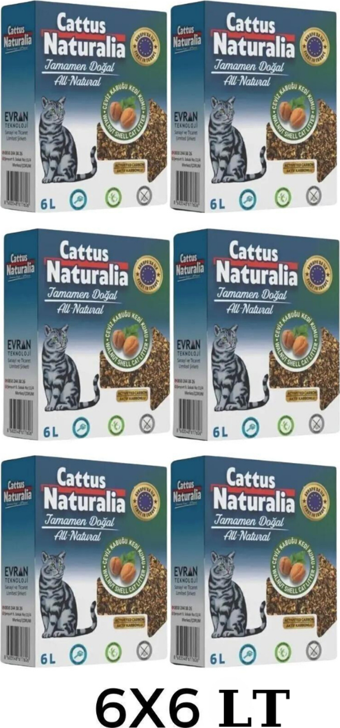 Cattus Naturalia Organik Kalın Taneli Aktif Karbonlu Kedi Kumu 6x6 lt