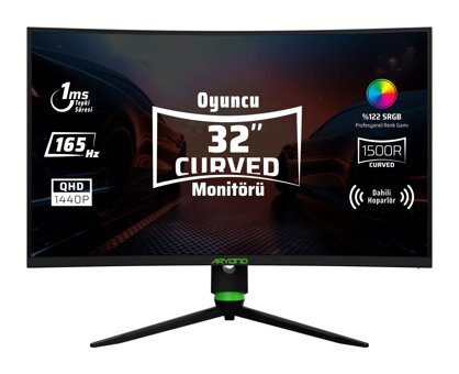 Monster Aryond A32 V1.3 165 Hz 1 ms 32 inç WQHD Curved VA Hoparlörlü HDMI Freesync G-Sync 2560x1440 px LED Monitör