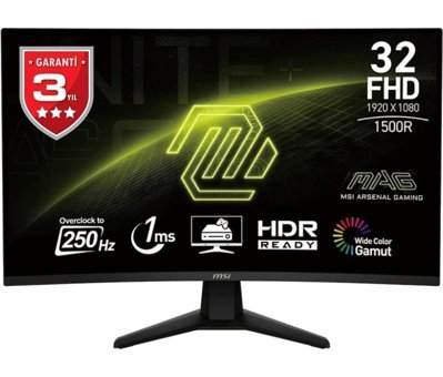 MSI MAG 32C6X 250 Hz 1 ms 31.5 inç WQHD Curved Dokunmatik VA HDMI 2560x1440 px LED Monitör