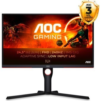 AOC 25G3ZM/BK 240 Hz 0.5 ms 24.5 inç FHD Flat VA Hoparlörlü HDMI Freesync 1920x1080 px LED Monitör
