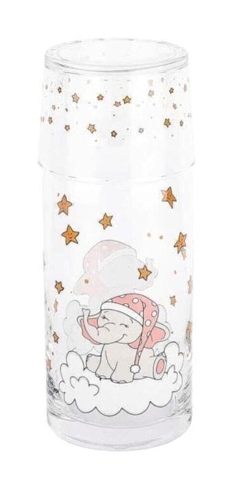 Tantitoni Fil Desenli Cam Kapaklı Cam Başucu Sürahi 700 ml