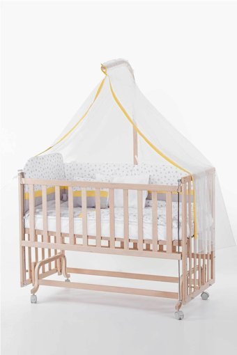 Babycom Naturel Ahşap 30 kg Kapasiteli Dikdörtgen Tekerlekli Yataklı Sallanan Anne Yanı Beşik Kahverengi