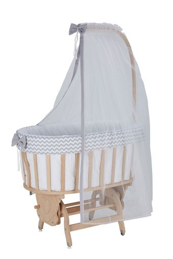 Babycom Ahşap 20 kg Kapasiteli Yuvarlak Yataklı Sallanan Anne Yanı Beşik Gri