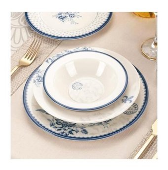 Bernardo Vintage Blue 24 Parça 6 Kişilik Desenli Porselen Yuvarlak Yemek Takımı