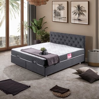 Setay Mobilya Eylül Letto 160x200 cm Yataklı Başlıklı Çift Kişilik Sandıklı Baza Seti Antrasit
