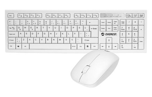 Everest KM-6121 0500 Ergonomik Beyaz Kablosuz Klavye Mouse Seti