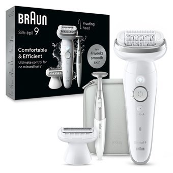 Braun Silk Epil 9 9-241 Genital Bölge Tüm Vücut Koltuk Altı Bacak İçin 4 Başlıklı Kablosuz Işıklı Epilatör Beyaz