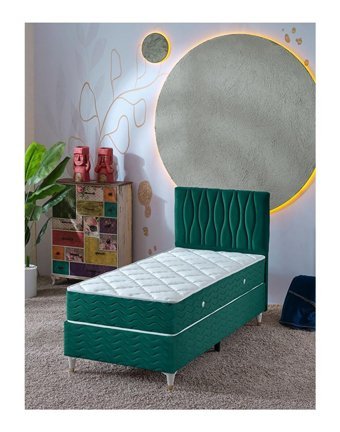 Beehanem Almula 90x190 cm Başlıklı Yataklı Sandıklı Tek Kişilik Baza Seti Yeşil