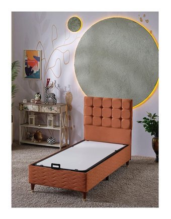 Beehanem Bengü 90x190 cm Başlıklı Sandıklı Tek Kişilik Baza Kiremit