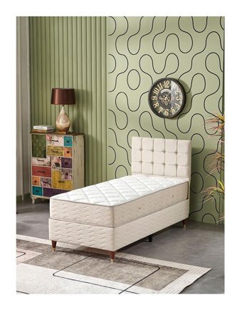 Beehanem Bengü 90x190 cm Başlıklı Yataklı Sandıklı Tek Kişilik Baza Seti Krem