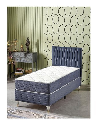 Beehanem Almula 90x190 cm Başlıklı Yataklı Sandıklı Tek Kişilik Baza Seti İndigo