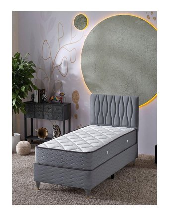Beehanem Almula 90x190 cm Başlıklı Yataklı Sandıklı Tek Kişilik Baza Seti Gri