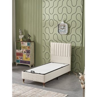 Beehanem Ezgi 90x190 cm Başlıklı Sandıklı Tek Kişilik Baza Krem