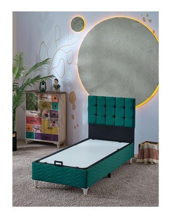 Beehanem Bengü 90x190 cm Başlıklı Sandıklı Tek Kişilik Baza Yeşil